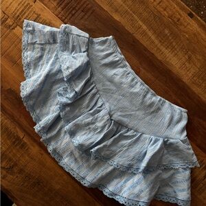 Love Tree Light Blue Ruffled A-Line Skirt